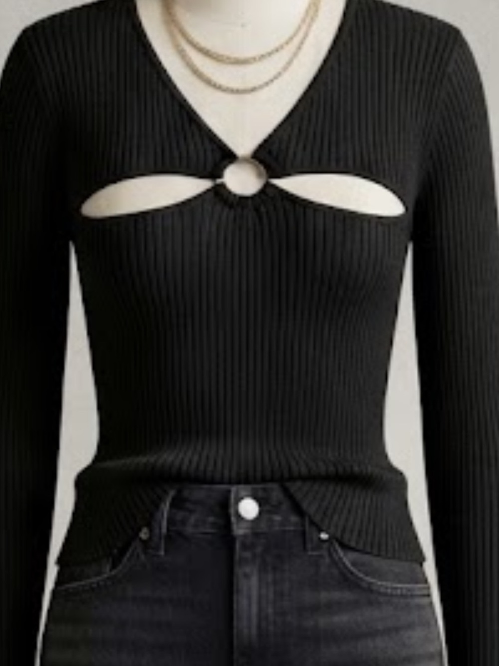 ANNA QUAN Laila Black Rib Knit Cutout Top US 2 AU 6 Going Out Quiet Luxury